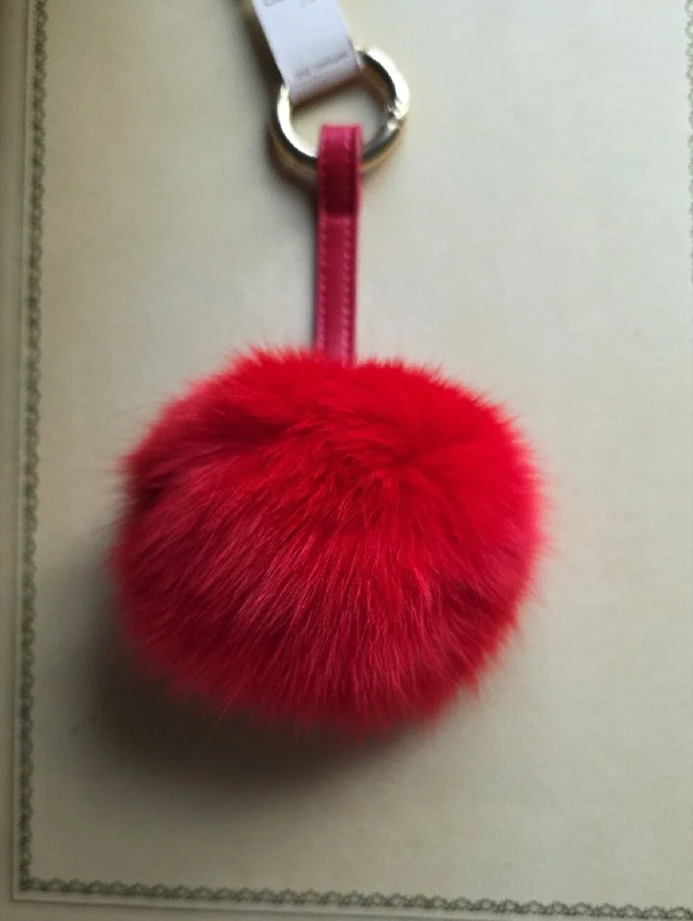 Ella Red Real Fur Pom Pom Key & Card Holder Charm